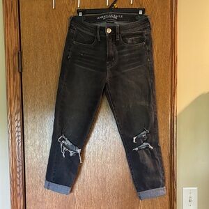 American Eagle Outfitters Dark Gray Distressed Cropped Jeans